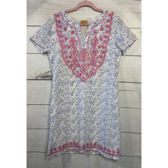 Roberta Roller Rabbit Dress Short Sleeves White Blue Pink Size SM SO Cute! - Picture 1 of 8